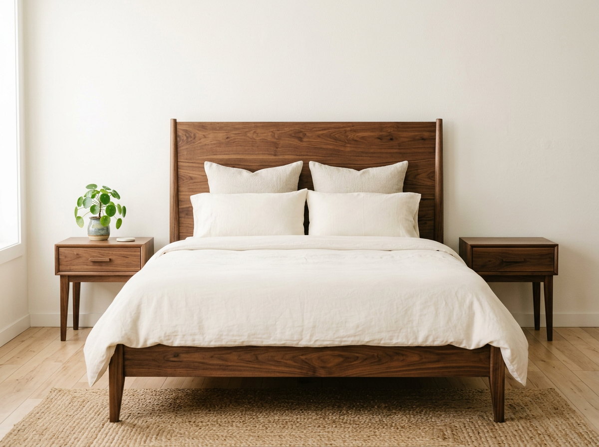 Custom walnut bed and furniture finish inspiration