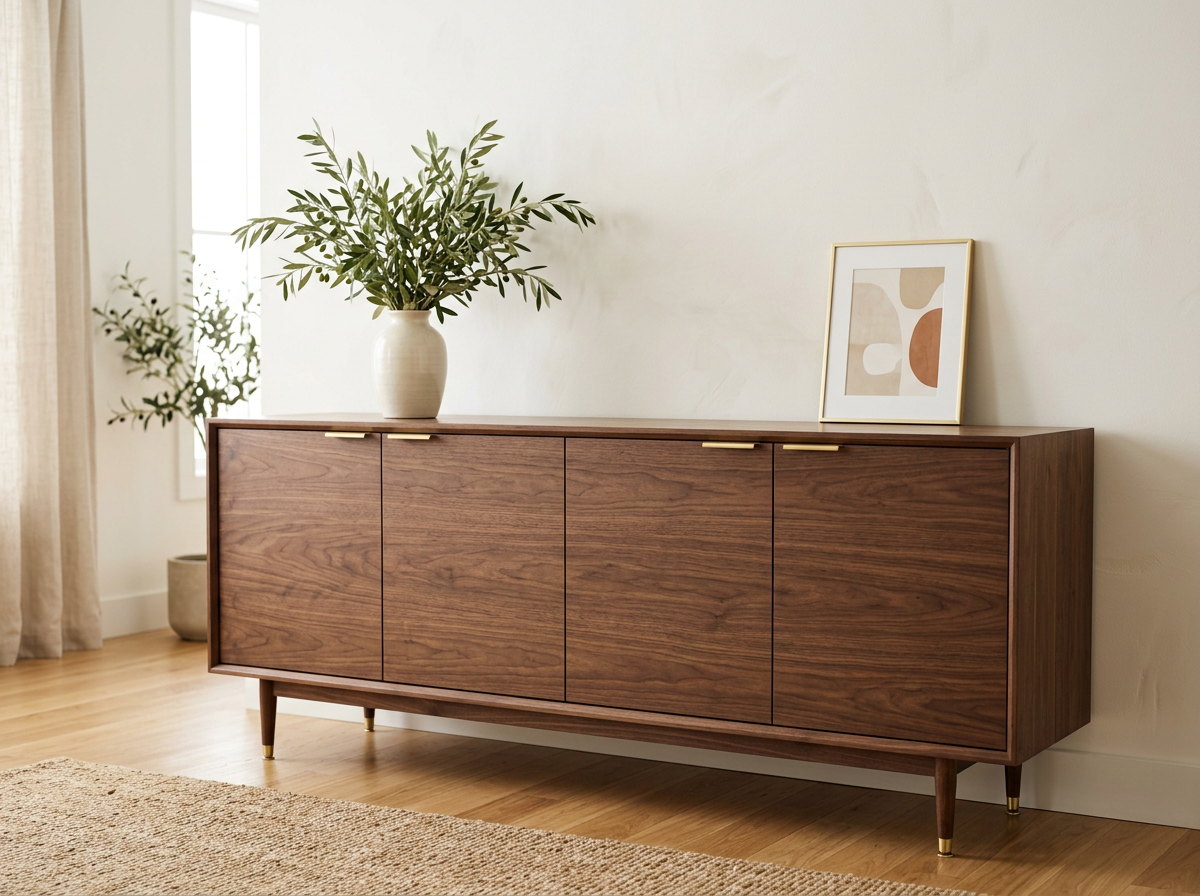 Walnut wood sideboard in a considered home setting